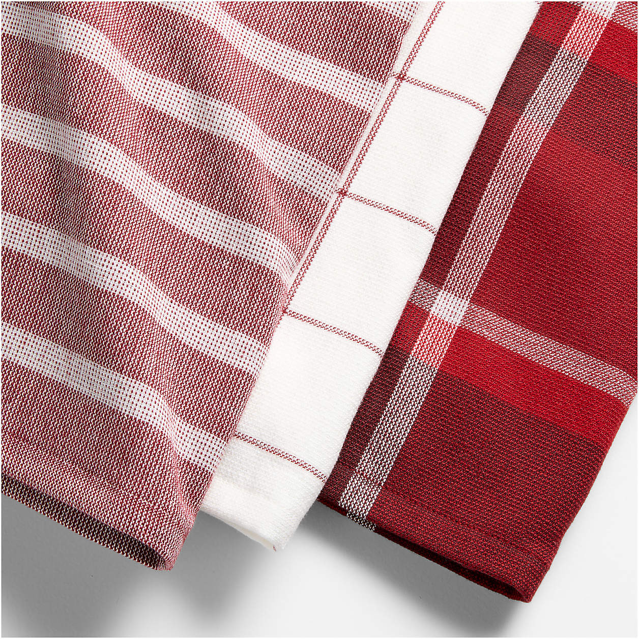 Holiday Red Plaid and Stripe Organic Cotton Kitchen Towels, Set of 3 + Reviews | Crate & Barrel | Crate & Barrel