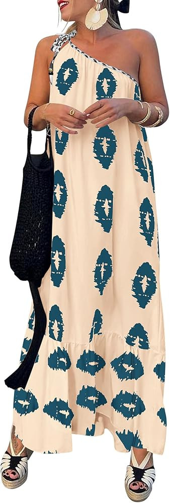 PRETTYGARDEN Women's 2026 Summer One Shoulder Maxi Dress Printed Flowy Boho Long Sundresses Sprin... | Amazon (US)