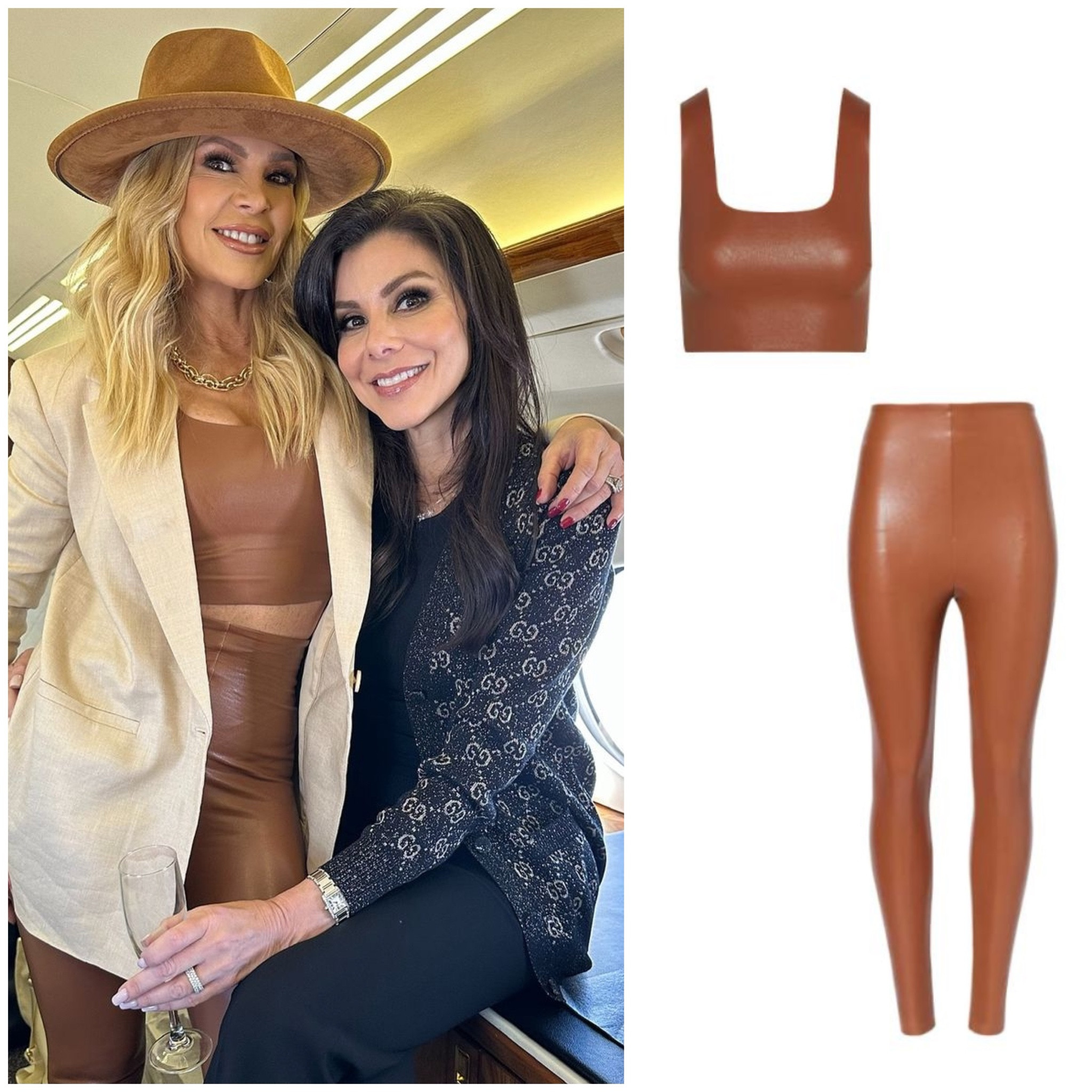 Tamra Judge’s Brown Faux Leather Crop Top and Leggings Set