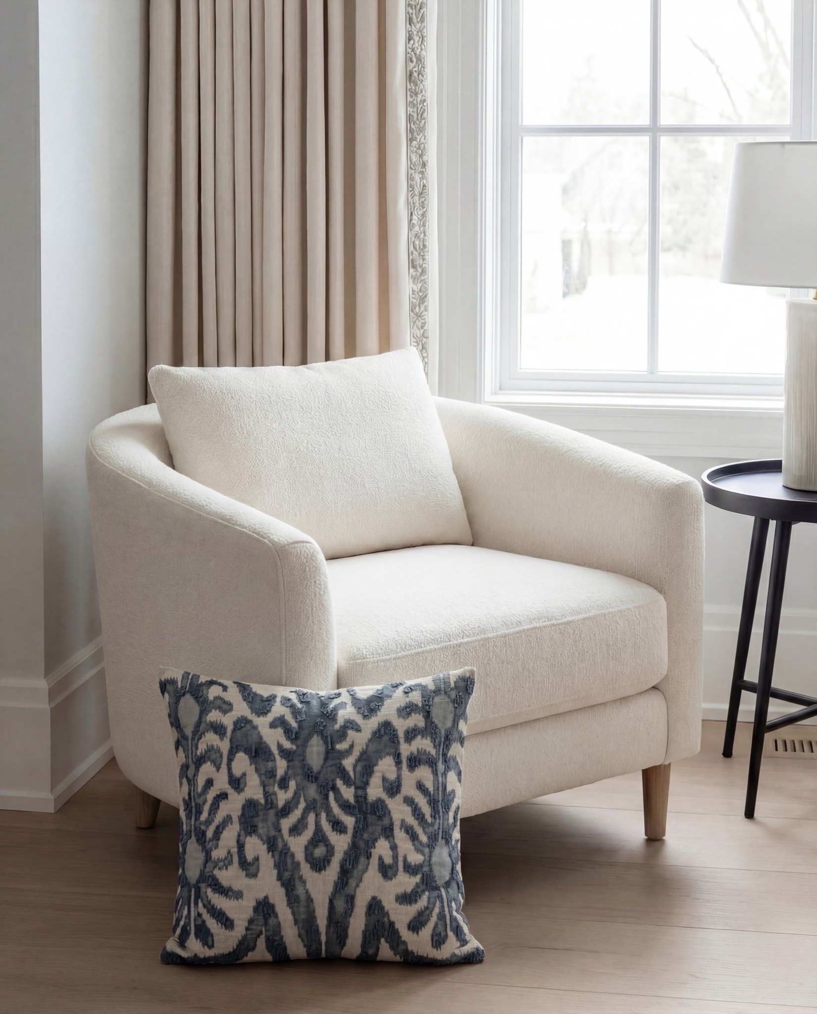 Shop the Look: Bedroom Refresh
• Blue floral wallpaper (soft watercolor style)
• Exposed wood ceiling beams
• White globe pendant light with brass chain
• Brass wall sconces with globe shades
• Upholstered bed frame (ivory fabric)
• White duvet + sheet set
• Blue patterned accent pillows
• Solid neutral throw pillows
• Wood nightstands (light oak tone)
• Blue ceramic urn-style vase
• White sculptural ceramic bowl
• Wooden bead garland with tassel
• Framed floral artwork above bed
• Upholstered bench at foot of bed (cream)
• Patterned area rug (blue and ivory tones)
• Light wood flooring
• Knit throw blanket (warm neutral)

#LTKSaleAlert #LTKHome