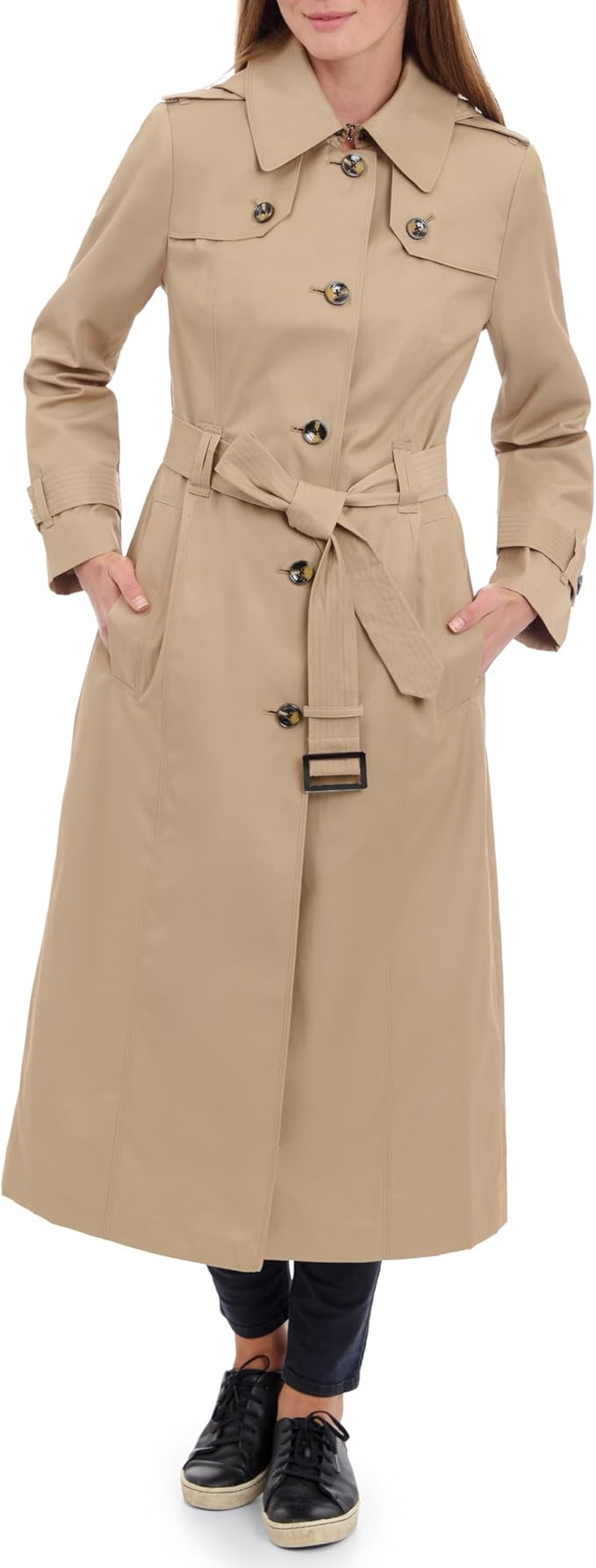LONDON FOG womens Single Breasted Long Trench Coat With Epaulettes and Belt | Amazon (US)