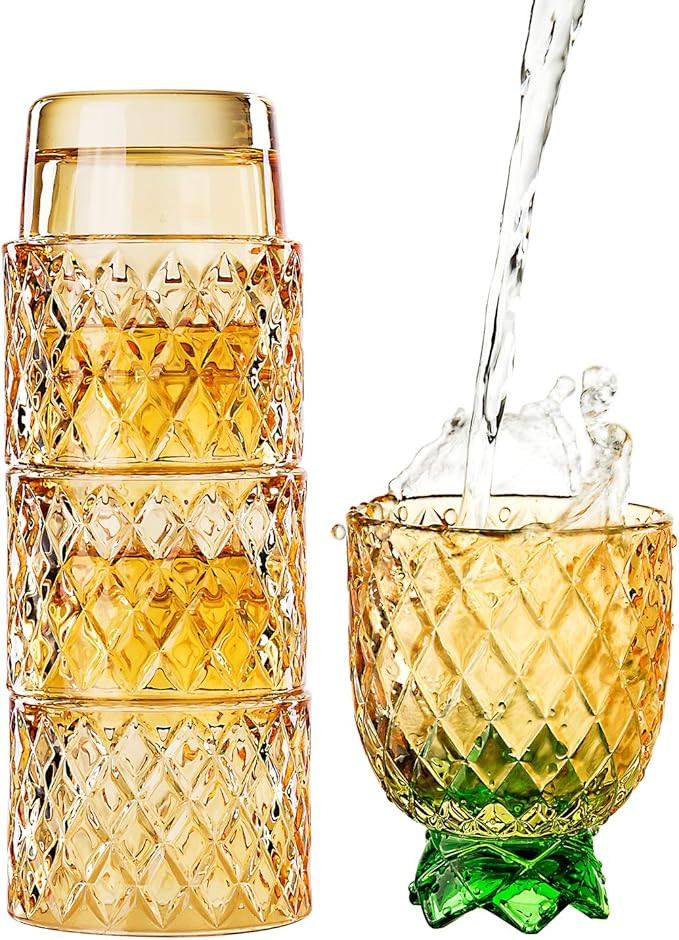 Diamond Star Stacking Glasses Fruit Set of 4 10 oz Cups Pear Pineapple Colorful Stackable Drinkin... | Amazon (US)