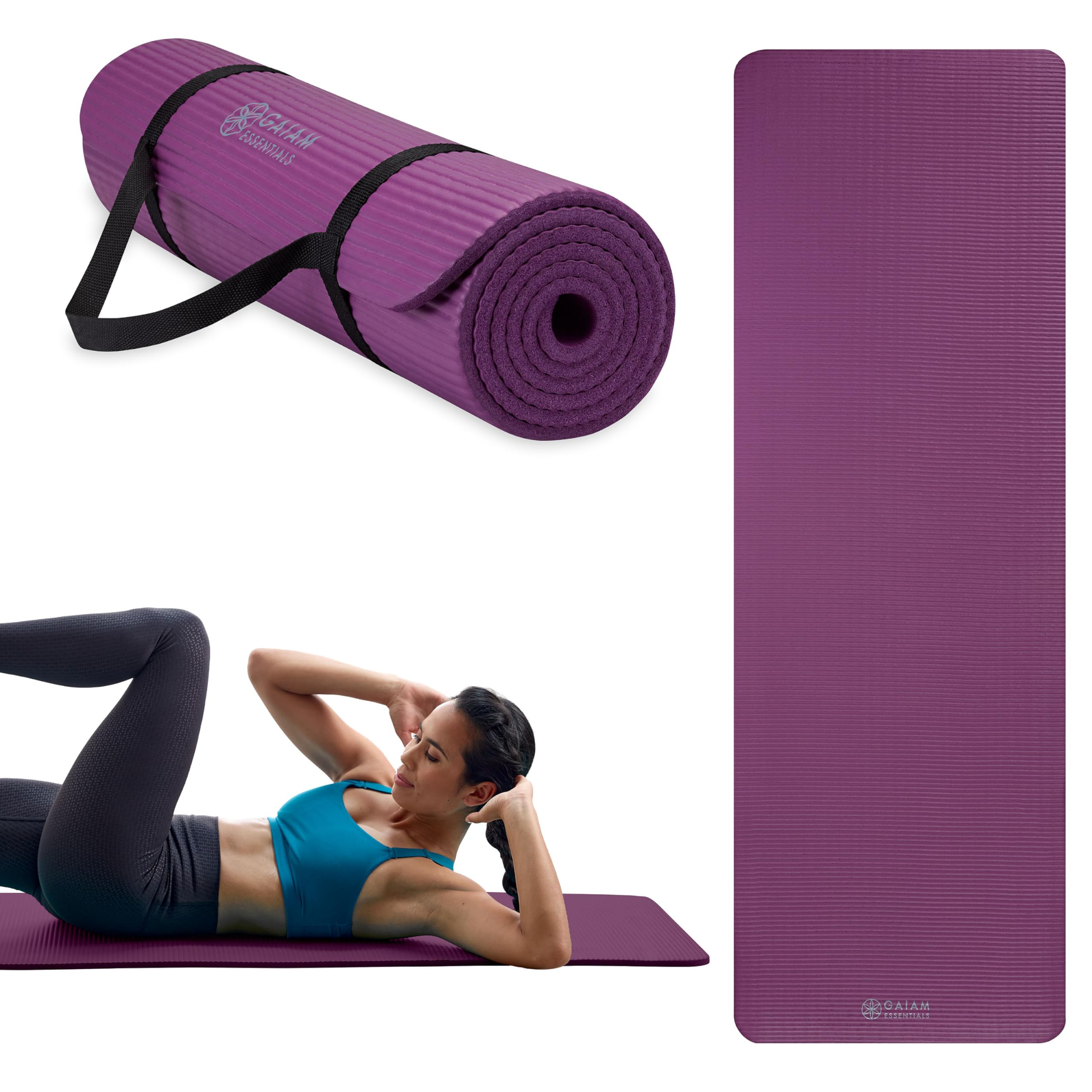 Gaiam Essentials 2/5" Thick (10mm) Yoga & Pilates, Fitness & Exercise Mat with Easy-Cinch Carrier... | Amazon (US)