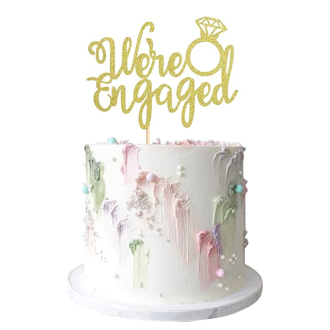 Ercadio 1 Pack Gold We're Engaged Cake Topper Glitter Bridal Shower Cake Pick Decorations for Wed... | Amazon (US)