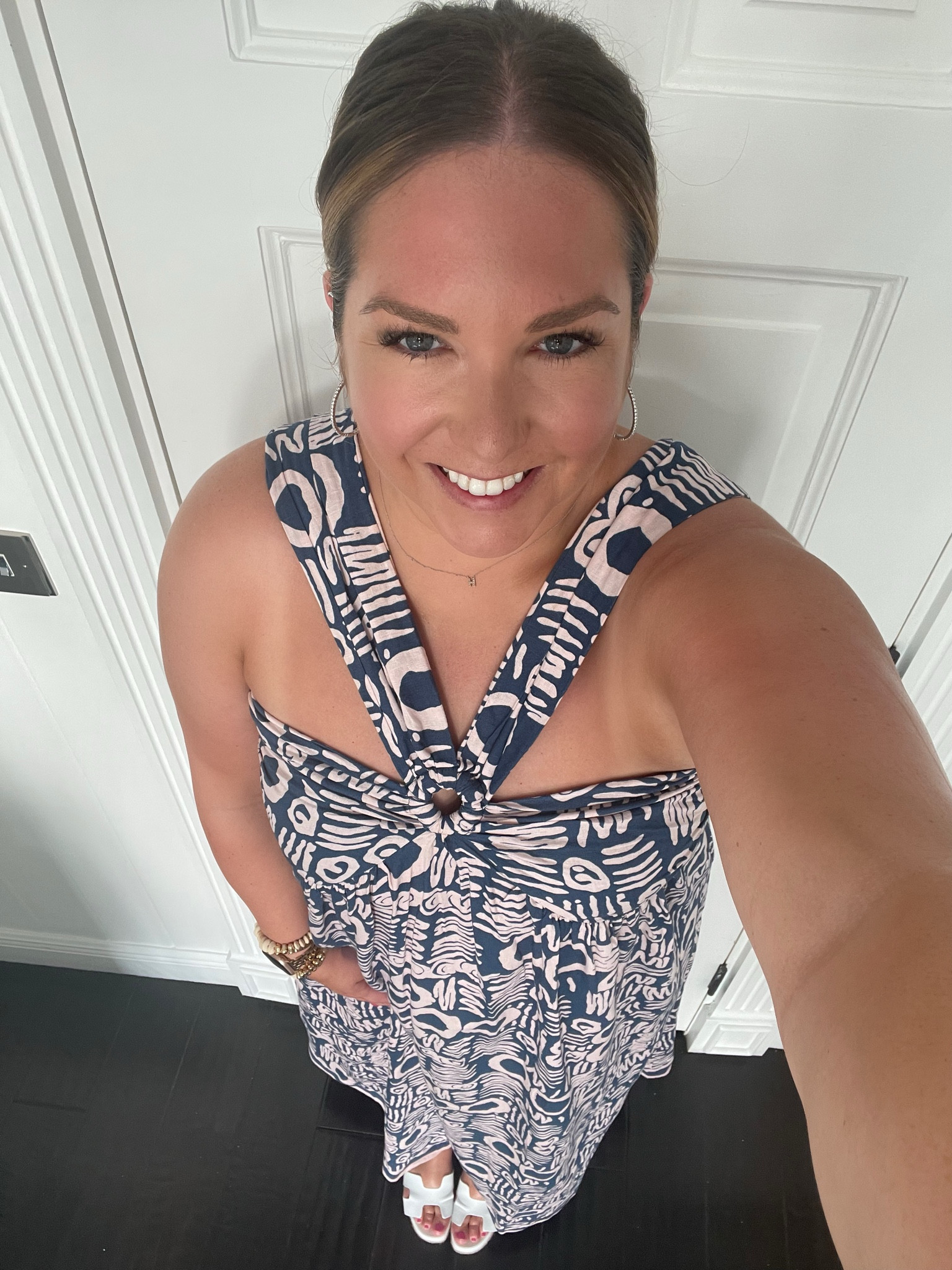 My last outfit from St. Lucia! I totally forgot to take a picture of my favorite dress I wore on the trip but this one was a close second. I love the light pink color with the blue and the neckline. Heads up it’s a really long dress and a true maxi. It went all the way to my ankles. I paired it with my favorite wedges and beaded wood bracelets. Perfect look for our last night on the island  

#LTKshoecrush #LTKSeasonal #LTKtravel