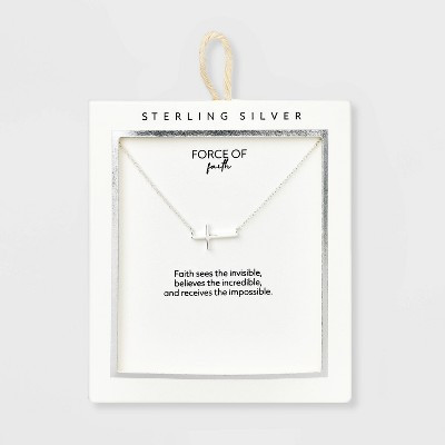 Sterling Silver Horizontal Cross Station Necklace - Silver: Spring Ring Clasp, 16-19" Length, Religious Theme | Target