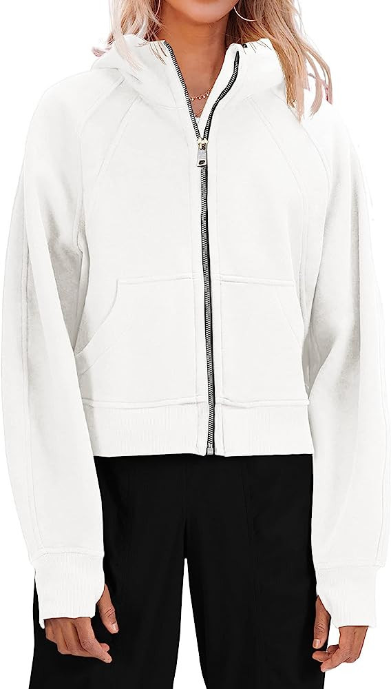 Fisoew Womens Zip Up Sweatshirts Fleece Lined Collar Crop Hoodie Casual Cotton Long Sleeve Tops w... | Amazon (US)