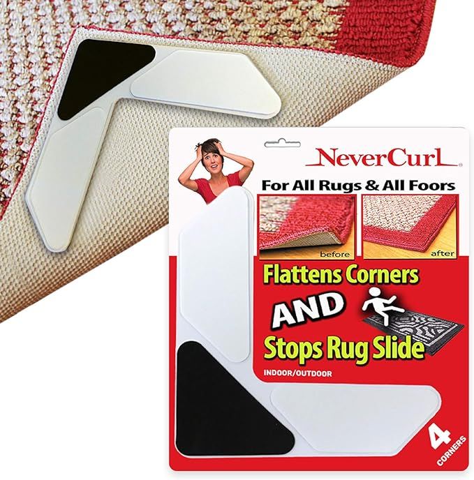 NeverCurl 4pk Rug Corner Grippers - Instantly Flattens Rug Corners Stops Slipping, Stiff Layer Pr... | Amazon (US)