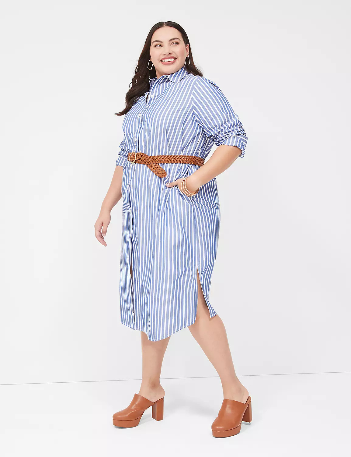 Long-Sleeve Belted Midi Shirt Dress | LaneBryant | Lane Bryant (US)