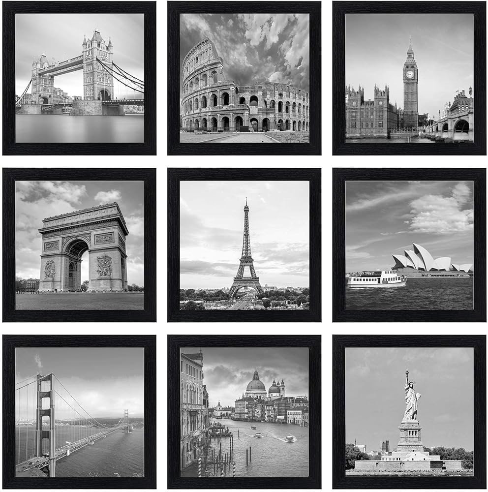 eletecpro 8x8 Picture Frames in Black Set of 9, Square Frame Displays 4x4 with Mat and 8x8 withou... | Amazon (US)