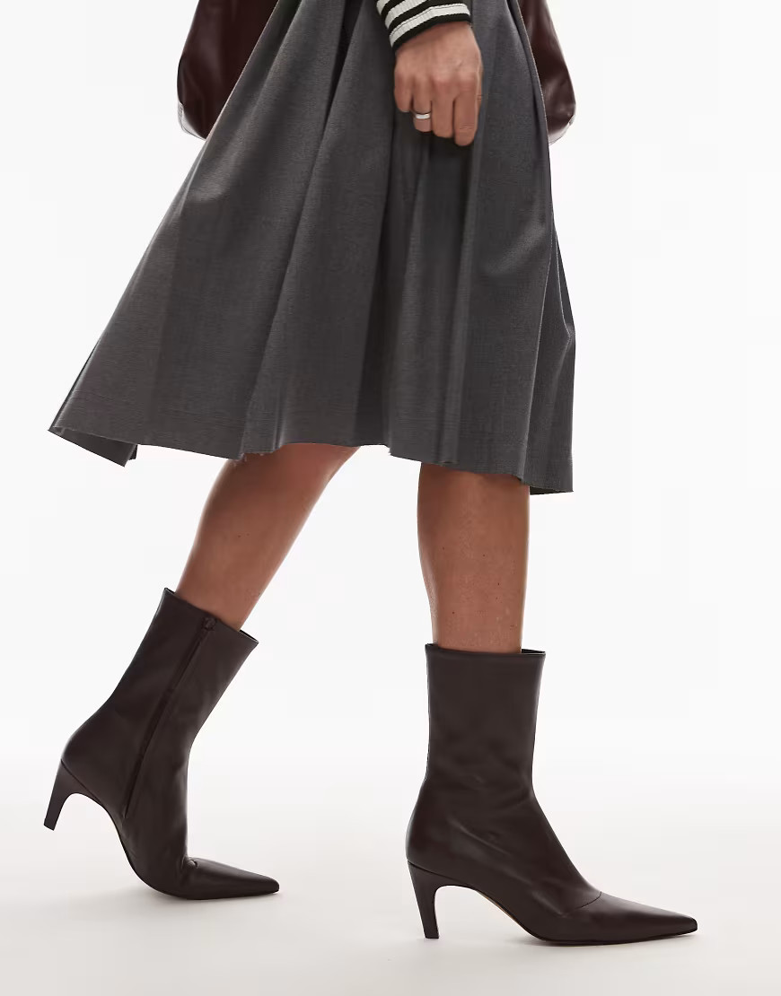 Topshop Neeve premium leather high heeled ankle boots in burgundy-Red | ASOS (Global)