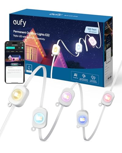 eufy Permanent Outdoor Lights E22, 100ft with 60 Triple-LED Lights, Smart RGBWW for Christmas, Daily and Holiday, Up to IP67 Waterproof, AI Light Themes for Christmas Decorations, Works with eufy Cams | Amazon (US)