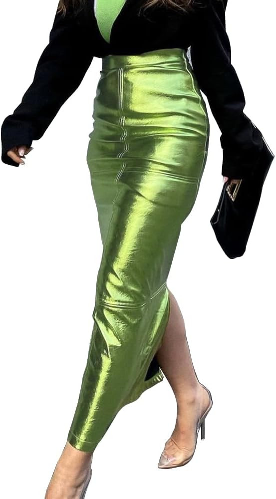 LuFeng Women's Sexy Summer Sparkly High Waist Slit Hem Bodycon Club Mermaid Maxi Skirt | Amazon (US)