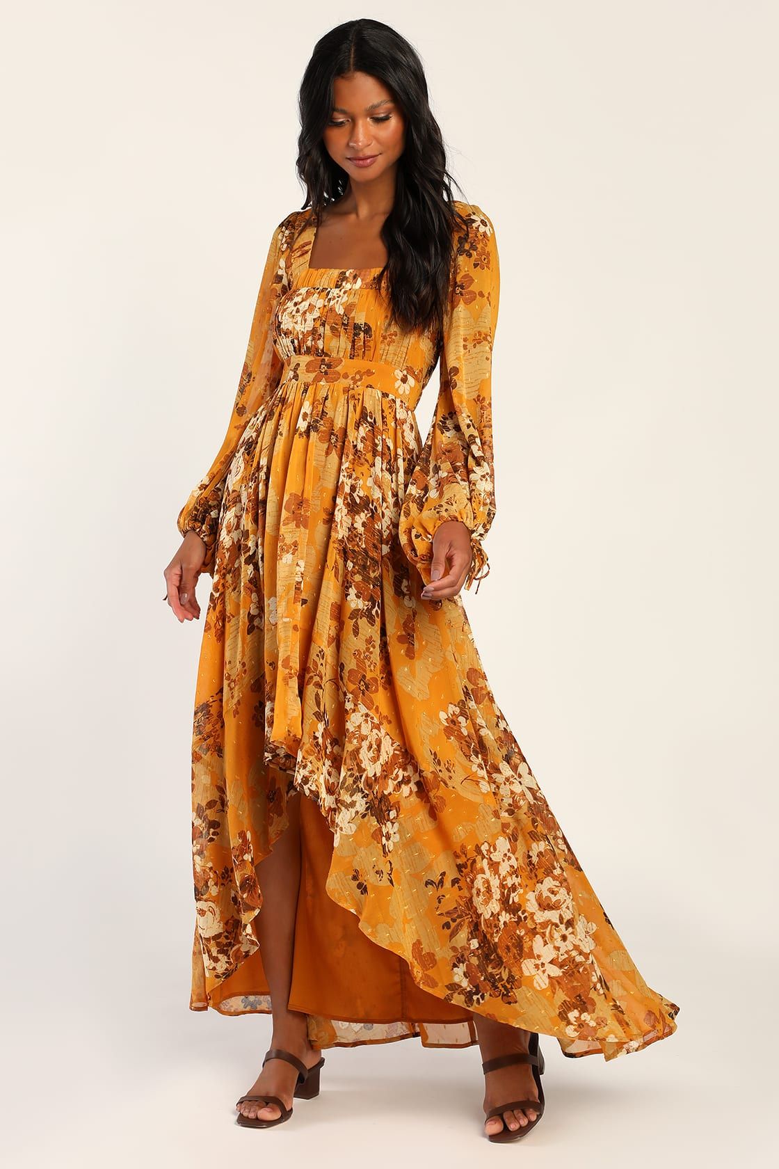 Gorgeous Vibe Yellow Floral Print High-Low Maxi Dress | Lulus (US)