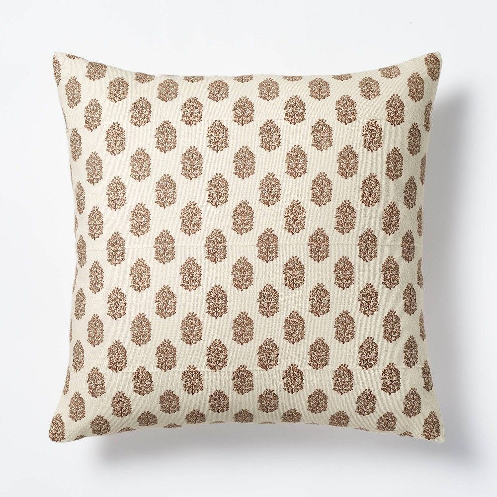 Floral Block Printed Square Throw Pillow Cream/Mahogany - Threshold designed with Studio McGee | Target