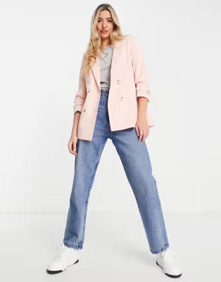 Miss Selfridge double breasted blazer in blush | ASOS (Global)