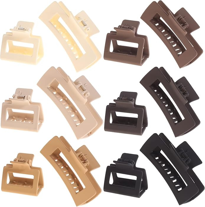 12 Pack Square Claw Clips, Big and Small Neutral Rectangle Hair Claw Clips, Non-slip Matte Large ... | Amazon (US)