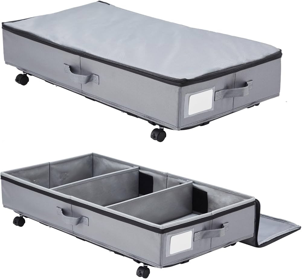 YOUDENOVA Underbed Storage with Wheels, Under Bed Rolling Storage Containers with Cover for Cloth... | Amazon (US)
