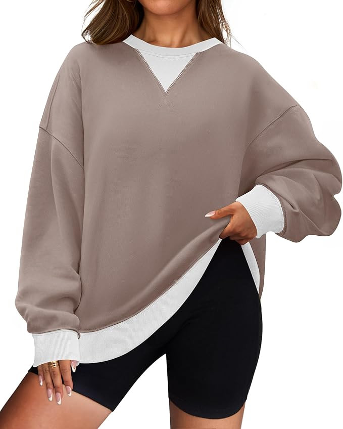 ZESICA Womens Crewneck Color Block Sweatshirts Oversized Long Sleeve Pullover Tunic Tops 2024 Fal... | Amazon (US)