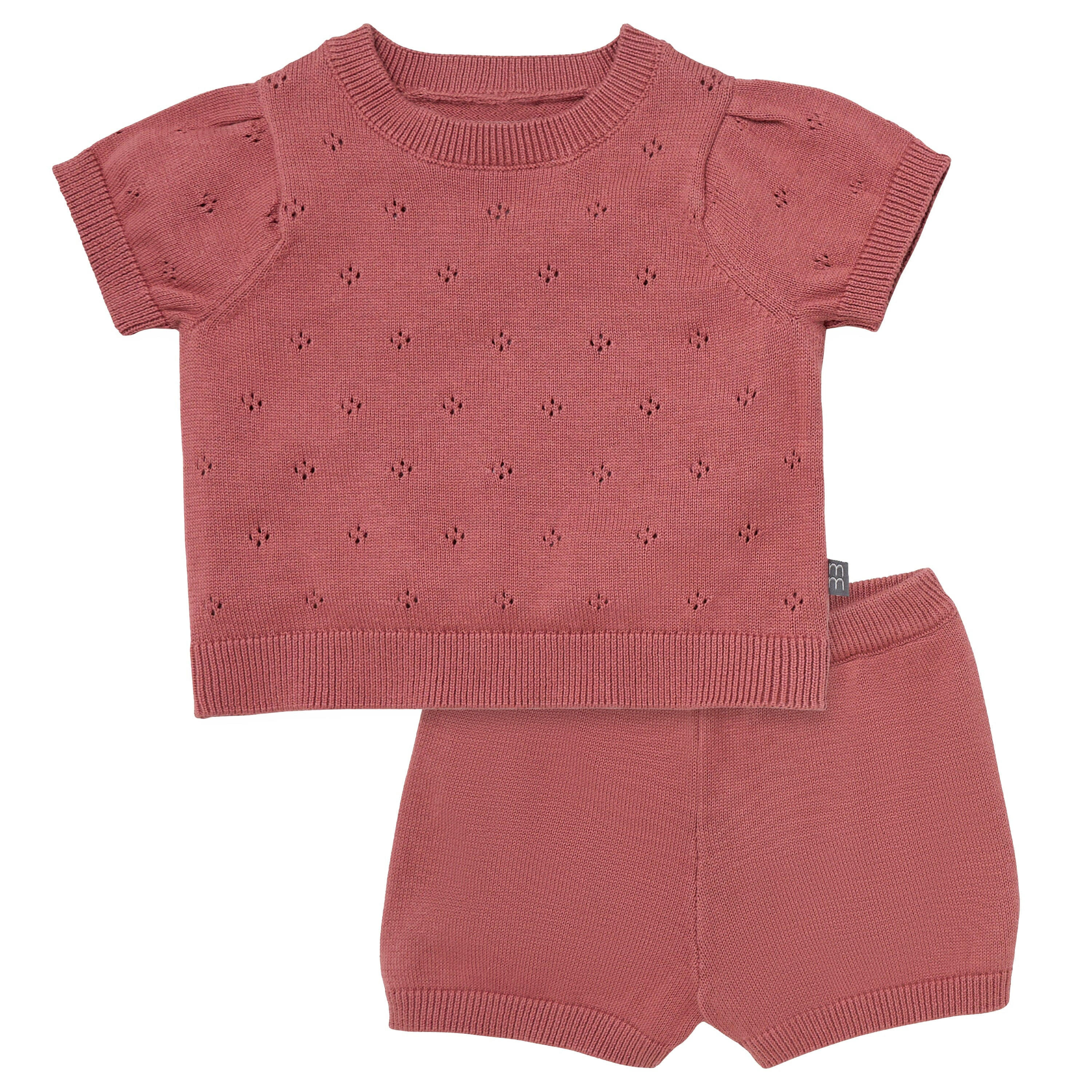 2-Piece Baby Girls Dark Rose Sweater Knit Top and Shorts Set | Gerber Childrenswear