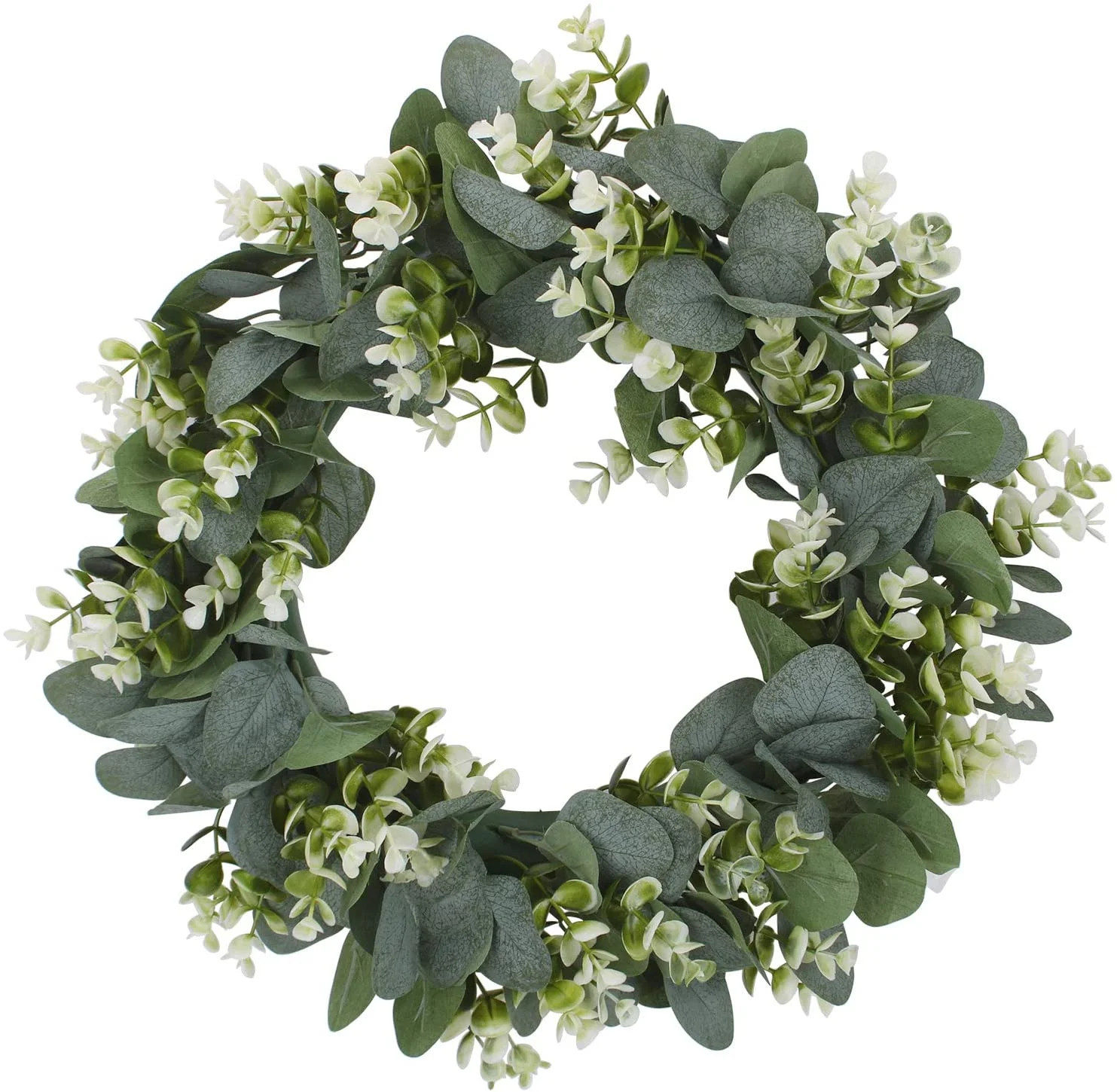 Eucalyptus Wreath with Flowers 15 inch Faux Green Wreath for Front Door Wall Festival Celebration... | Walmart (US)