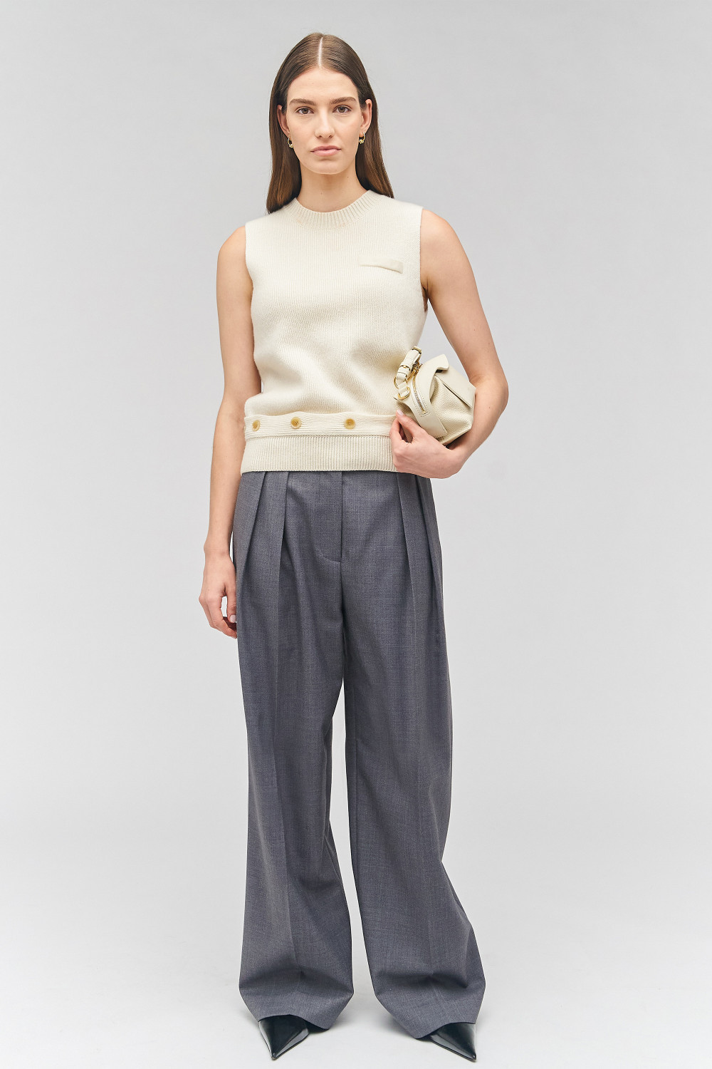 Button Detail Shell Knit - Cream | Oroton | Oroton