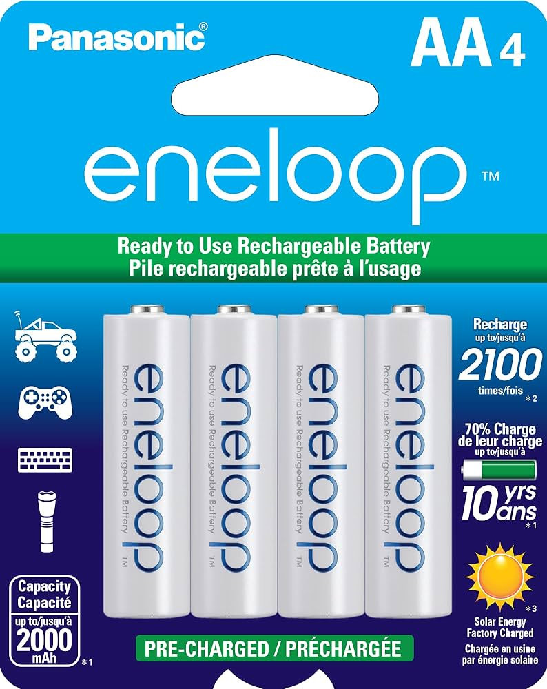 Eneloop Panasonic BK-3MCCA4BA AA 2100 Cycle Ni-MH Pre-Charged Rechargeable Batteries, 4-Battery P... | Amazon (US)