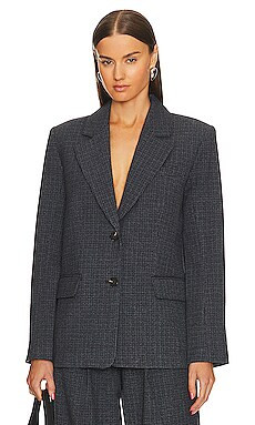 L'Academie The Oversized Plaid Blazer in Dark Grey from Revolve.com | Revolve Clothing (Global)