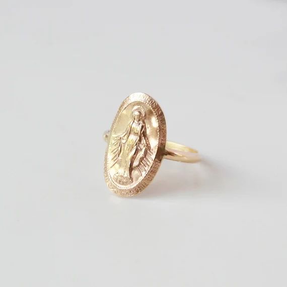 Virgin Mary Ring 14K Gold Filled Religious Medallion Ring - Etsy | Etsy (US)