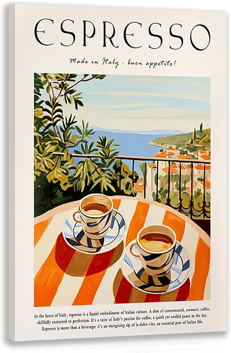 GELDSTEI Coffee Wall Art, Vintage Espresso Wrapped Canvas Print, Italian Coffee Poster Print, Caf... | Amazon (US)