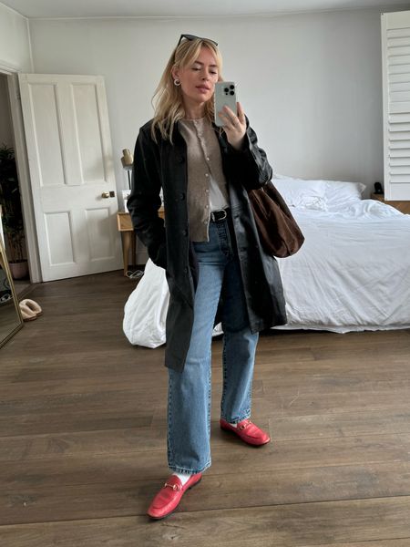 Red loafers, black leather jacket, smart casual outfit, minimalist style, shirt tshirt, net a porter, slouchy bag, adidas trainers 

#LTKstyletip #LTKSeasonal #LTKeurope