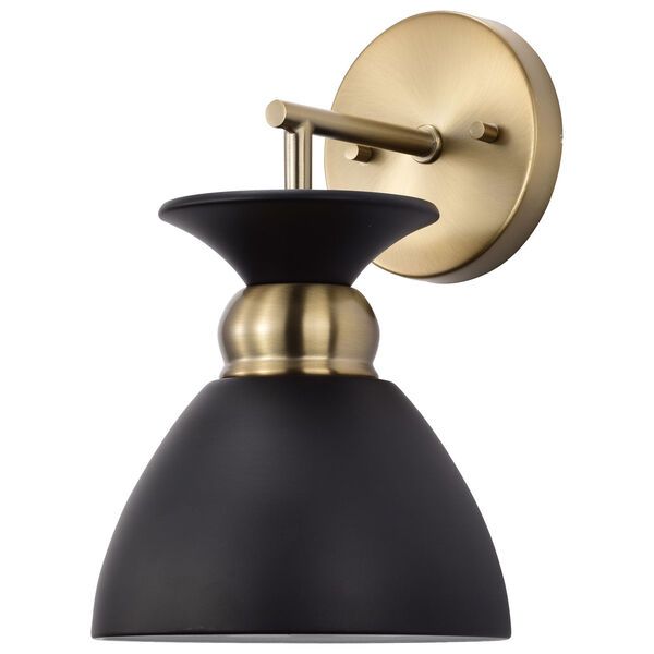 Perkins Matte Black and Burnished Brass One-Light Wall Sconce | Bellacor