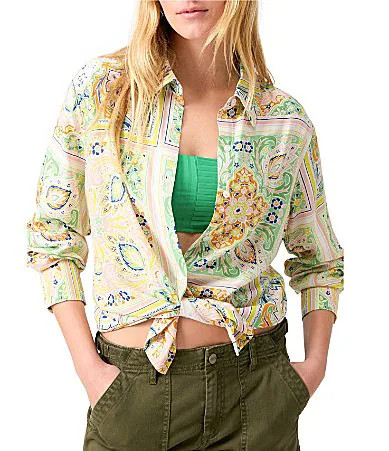 Sanctuary The Vintage Scarf Paisley Button Front Long Sleeve Shirt - S | Dillard's