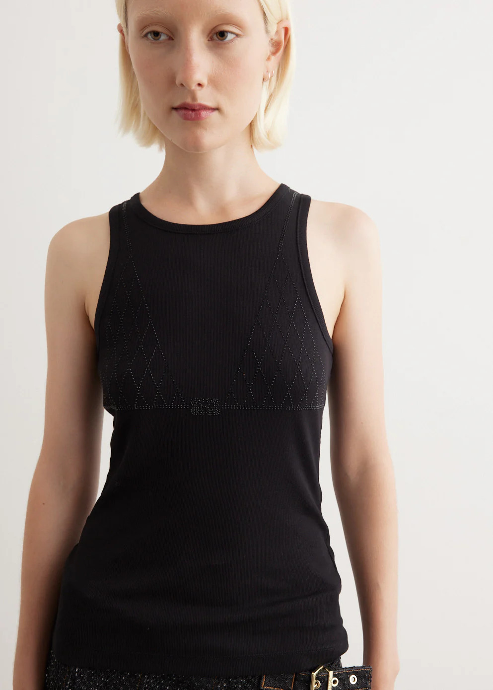 Soft Cotton Rib Rhinestone Tank Top | Incu