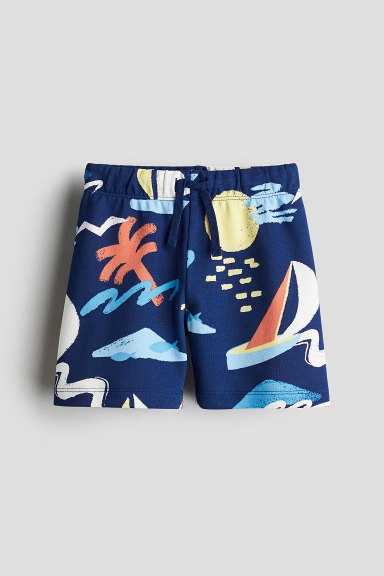 Printed Sweatshorts - Regular waist - Knee-length - Dark blue/patterned - Kids | H&M US | H&M (US + CA)