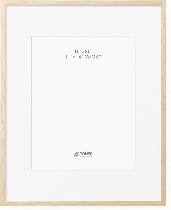16x20 Picture Frame Matted to 11x14, Natural Solid Wood Veneer Finish and Plexiglass Front Large ... | Amazon (US)