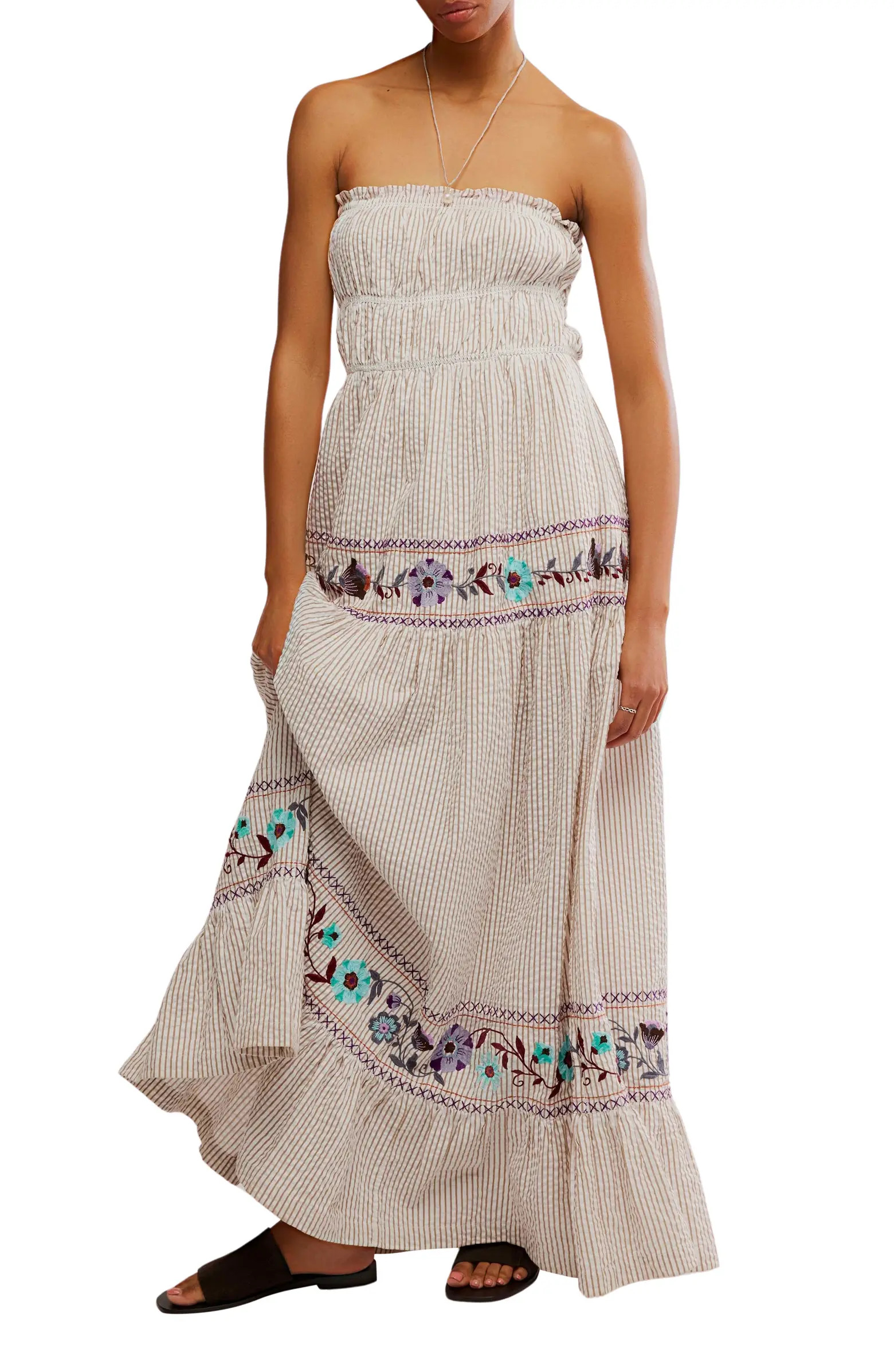Free People Kalani Stripe Embroidered Halter Neck Cotton Maxi Dress | Nordstromrack | Nordstrom Rack