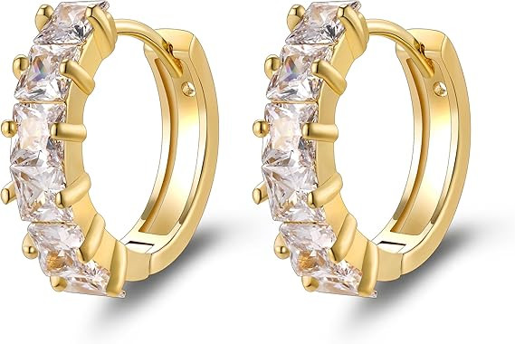HBFasion Gold Hoop Earrings for Women Girls - 14K Real Gold Plated Cubic Zirconia Hoop Earrings, ... | Amazon (US)