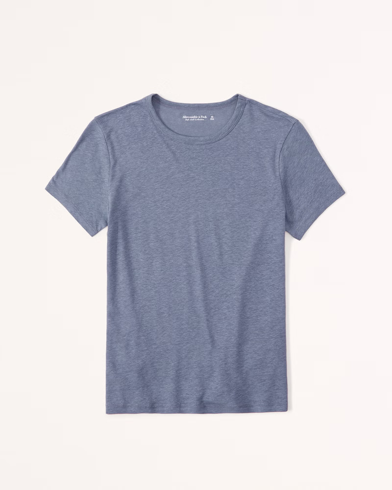 Short-Sleeve Linen-Blend Crew Tee | Abercrombie & Fitch (US)