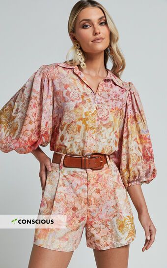 Amalie The Label - Sabine Puff Sleeve Button Through Blouse in Morocco Print | Showpo (US, UK & Europe)