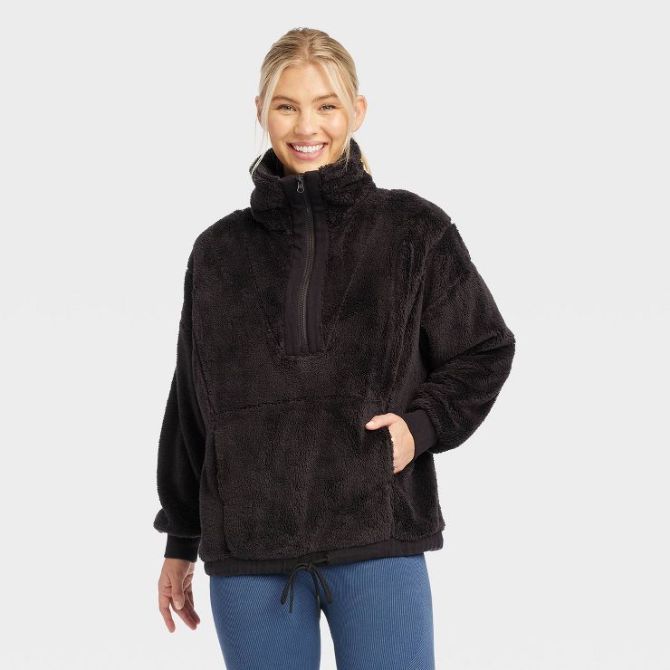 Women&#39;s High Pile Fleece 1/2 Zip Pullover - JoyLab&#8482; Black L | Target