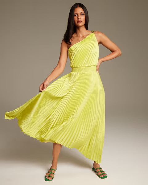 One-Shoulder Pleated Midi Dress | White House Black Market