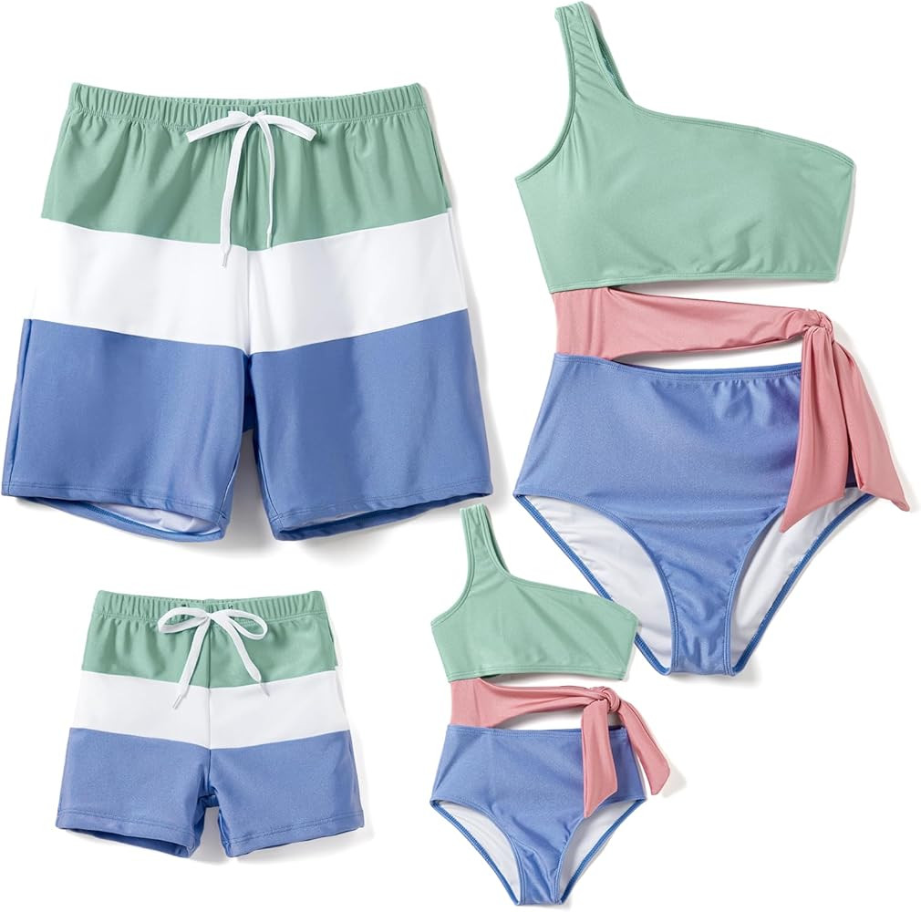 PATPAT Family Matching Swimsuits Mommy and Me One Shoulder Cutout Colorblock Bathing Suits One Pi... | Amazon (US)