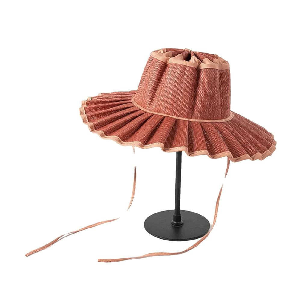 Wide-Brimmed Straw Summer Pleated Outdoor Beach Sun Cap Visor Foldable Party Wedding Hat for Wome... | Amazon (US)