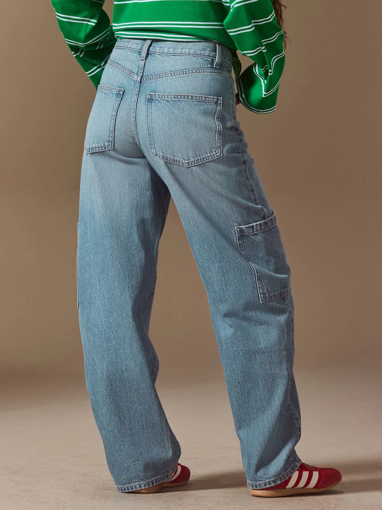 Light Blue Cargo Pocket Barrel Leg Jeans | Next US