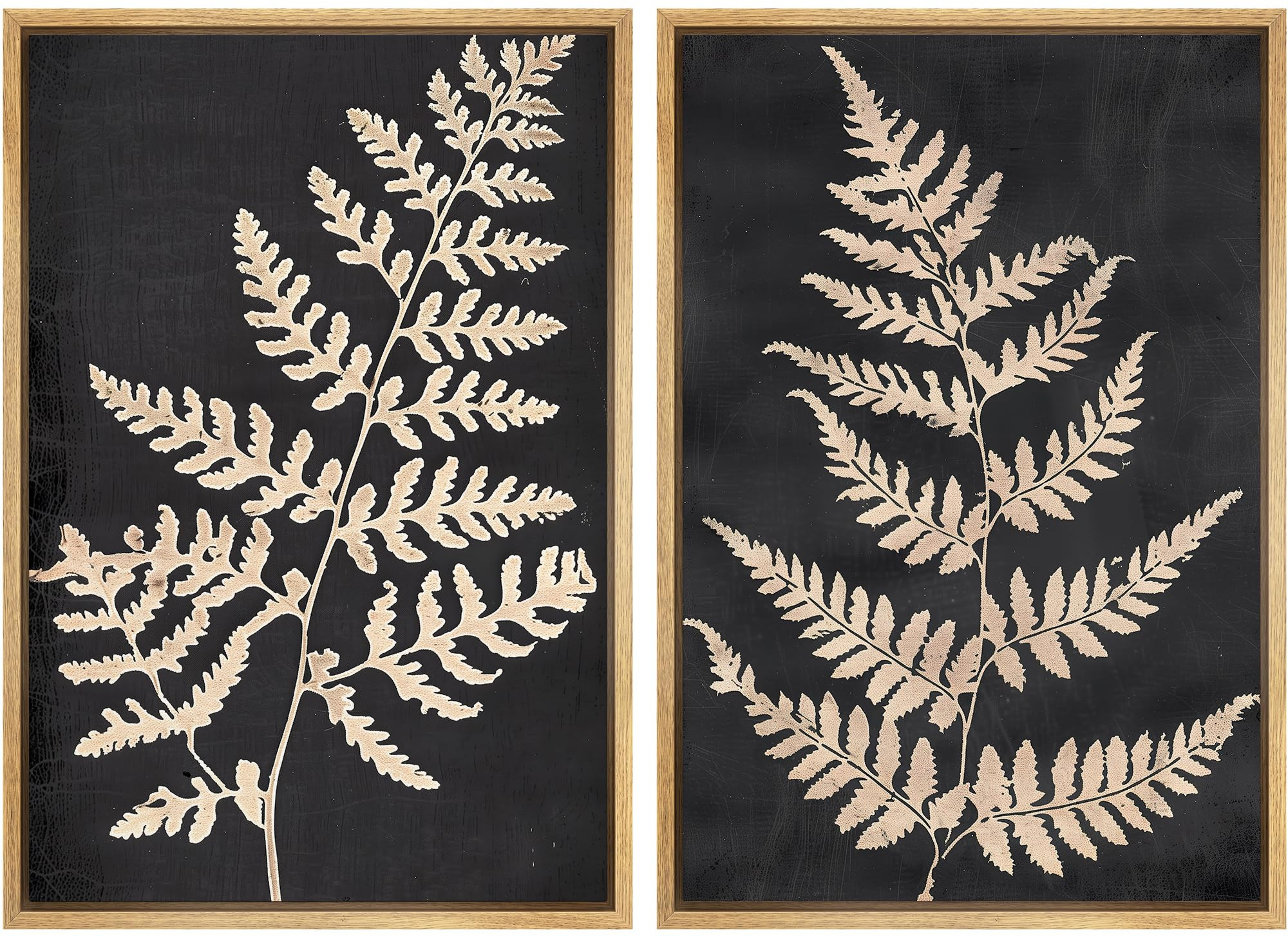 SIGNWIN Framed Canvas Print Wall Art Vintage Fern Leaf Silhouettes Natural Botanical Rustic Illustrations Modern Art Decorative Contemporary for Living Room, Bedroom, Office - 16"x24"x2 Natural | Amazon (US)
