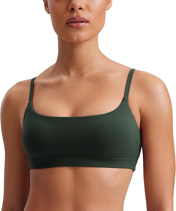 CRZ YOGA Womens Butterluxe Adjustable Spaghetti Strap Sports Bra - Scoop Neck Wireless Padded Yog... | Amazon (US)