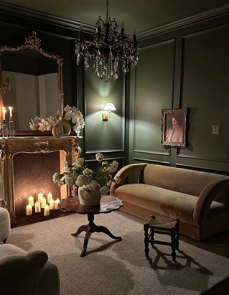 Night vibes in the green room 💫

French Parisian living room, European home decor 

#LTKhome