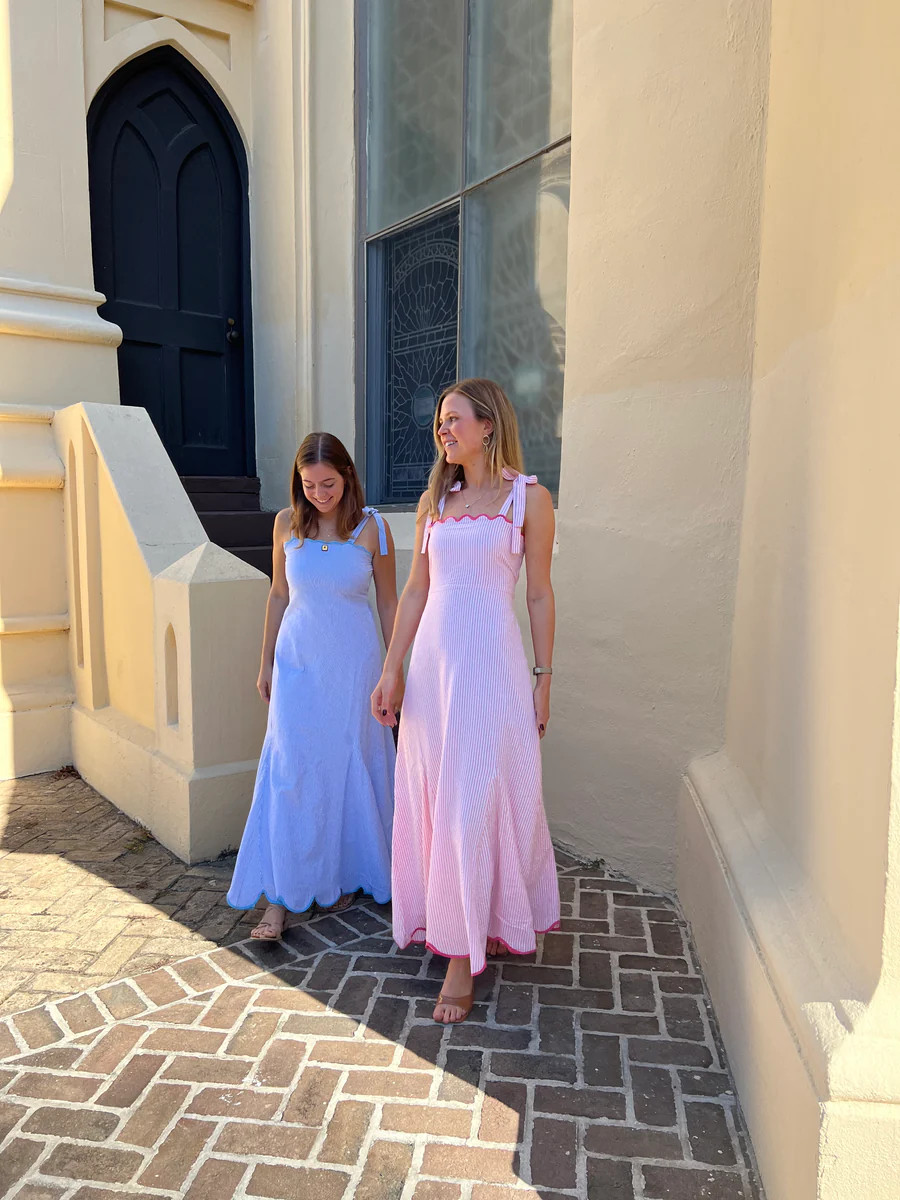 Abigail Maxi Dress Blue Seersucker | Madison Mathews