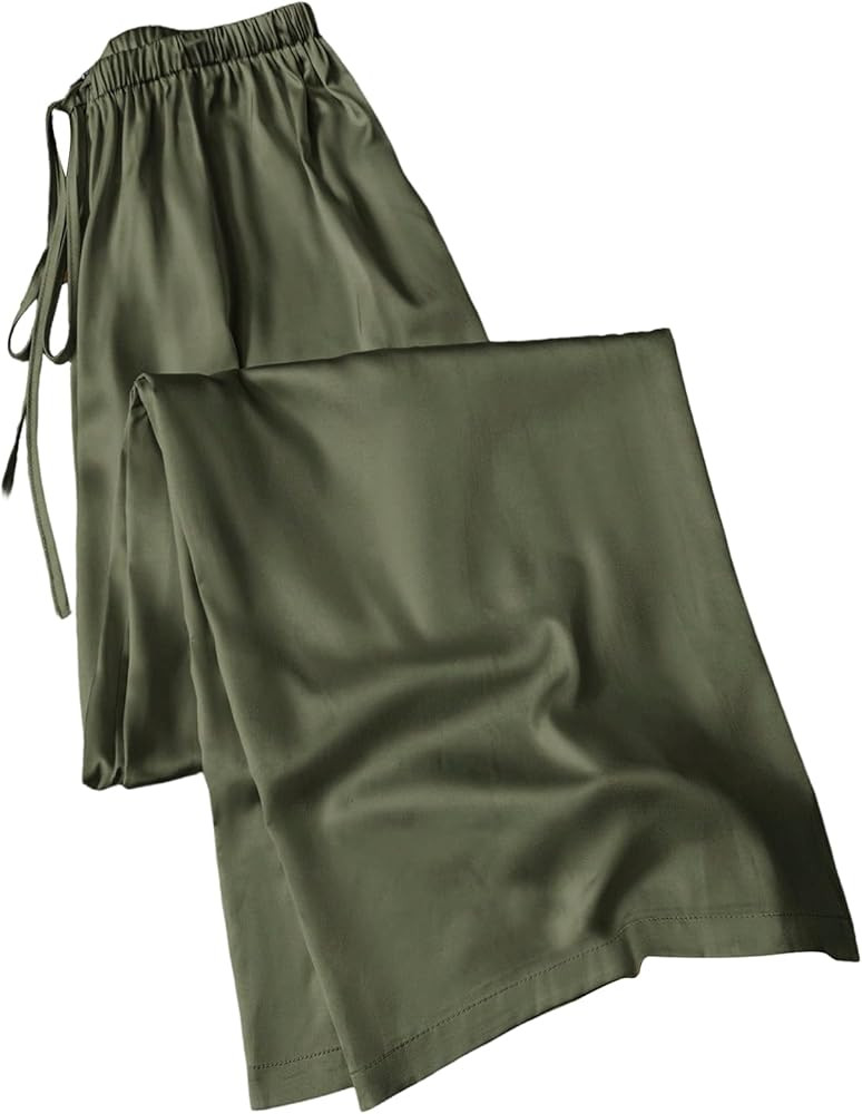 WDIRARA Women's Satin Wide Leg Pants Drawstring Elastic Waist Loose Comfy Baggy Pants | Amazon (US)
